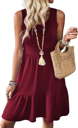 Zeagoo Women Summer Dresses Sleeveless Casual Tank Dress Flowy Tiered Short Beach Dresses Womens Sundress with Pockets