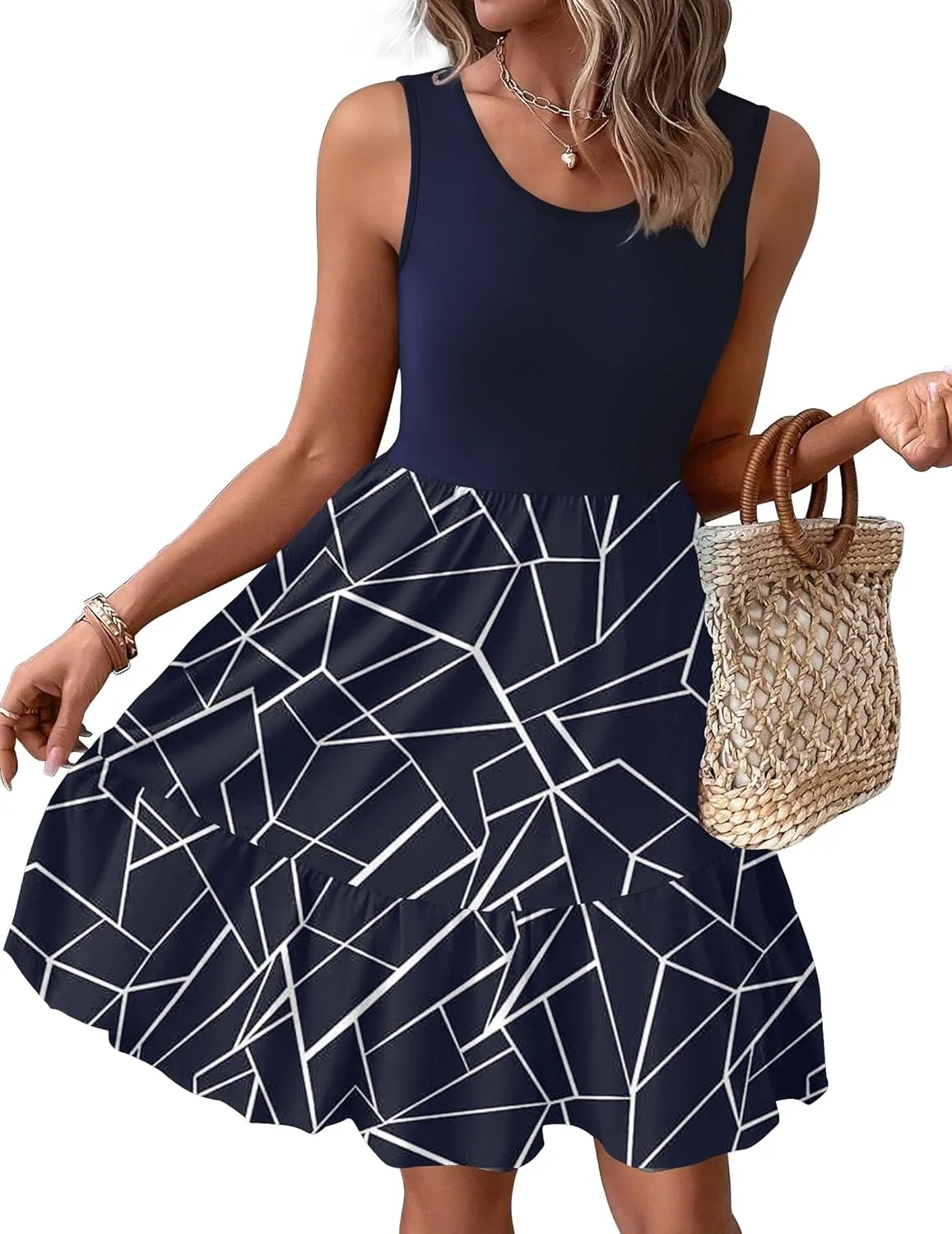 Zeagoo Women Summer Dresses Sleeveless Casual Tank Dress Flowy Tiered Short Beach Dresses Womens Sundress with Pockets