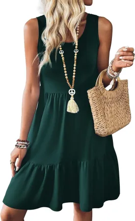 Zeagoo Women Summer Dresses Sleeveless Casual Tank Dress Flowy Tiered Short Beach Dresses Womens Sundress with Pockets