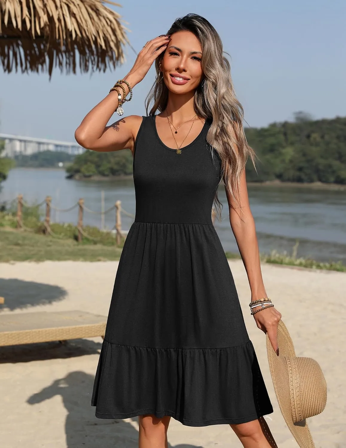 Zeagoo Women Summer Dresses Sleeveless Casual Tank Dress Flowy Tiered Short Beach Dresses Womens Sundress with Pockets