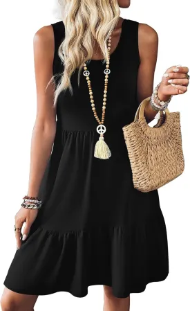 Zeagoo Women Summer Dresses Sleeveless Casual Tank Dress Flowy Tiered Short Beach Dresses Womens Sundress with Pockets