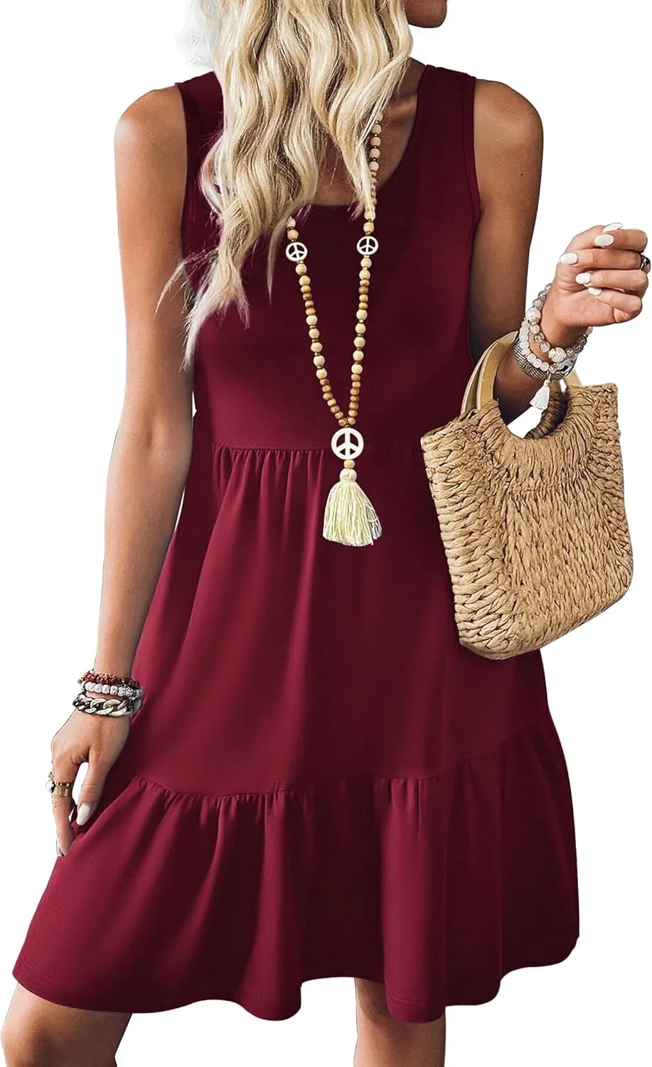 Zeagoo Women Summer Dresses Sleeveless Casual Tank Dress Flowy Tiered Short Beach Dresses Womens Sundress with Pockets