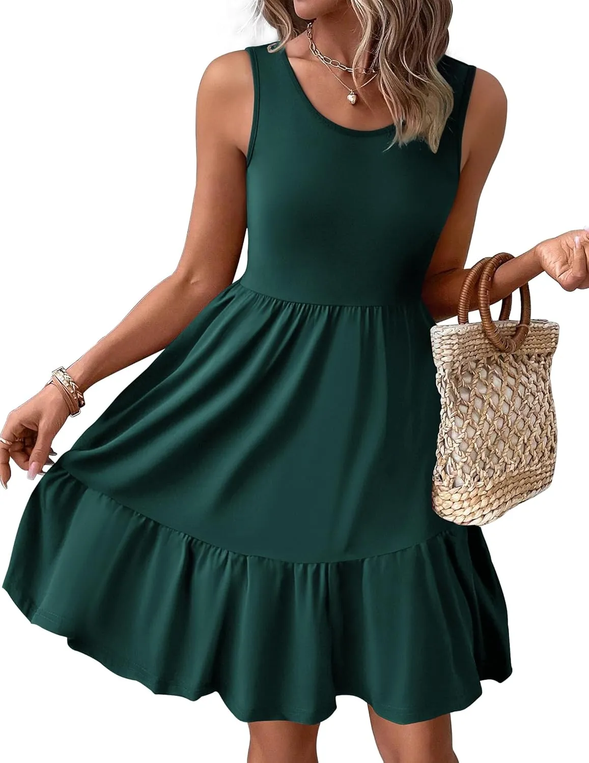 Zeagoo Women Summer Dresses Sleeveless Casual Tank Dress Flowy Tiered Short Beach Dresses Womens Sundress with Pockets