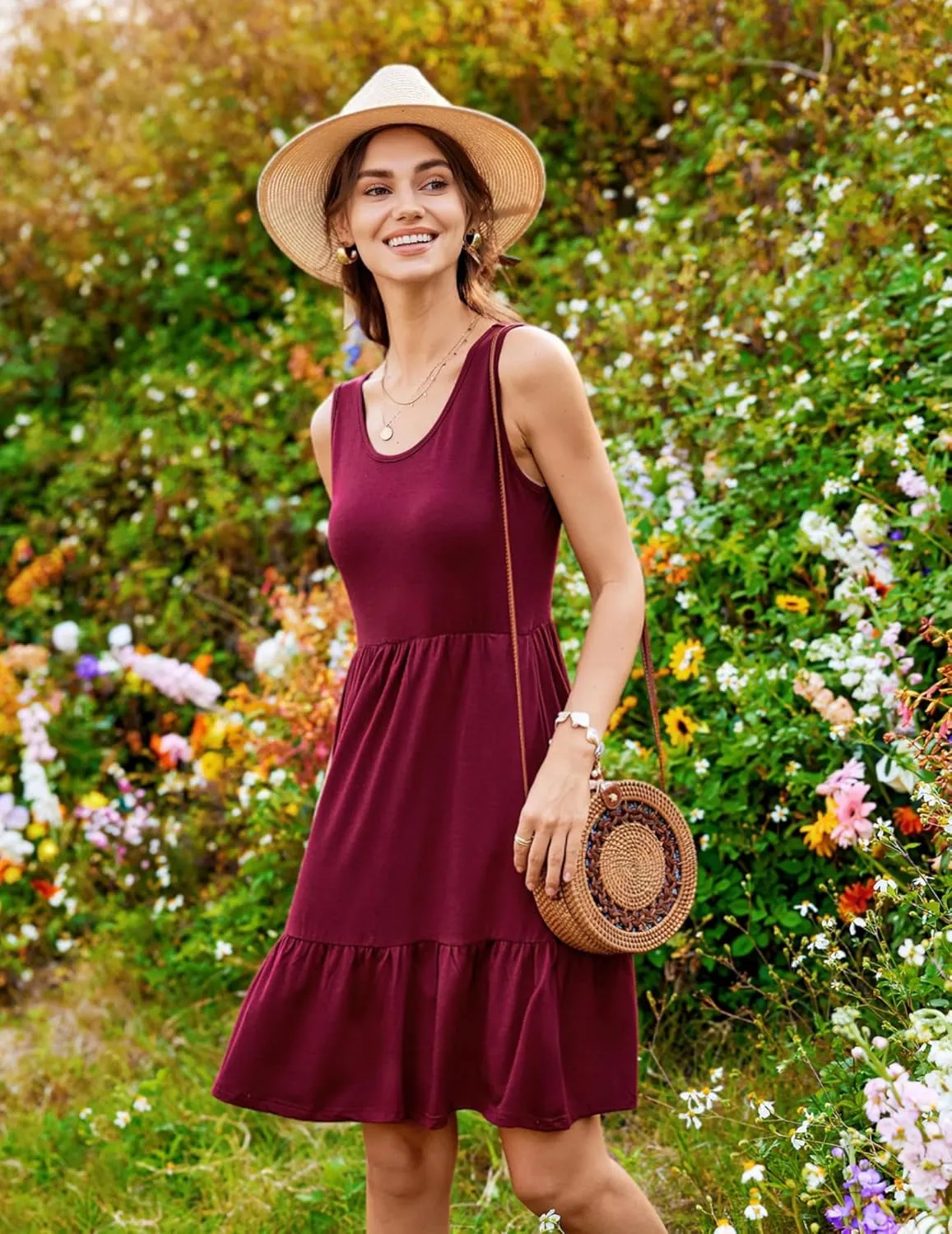 Zeagoo Women Summer Dresses Sleeveless Casual Tank Dress Flowy Tiered Short Beach Dresses Womens Sundress with Pockets