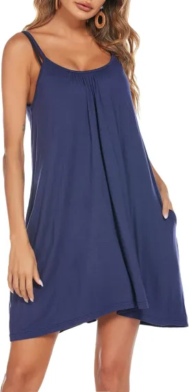 Zeagoo Womens Sleeveless Solid Slip Dresses Summer Casual Adjustable Spaghetti Strap Dresses Cami Dresses with Pockets