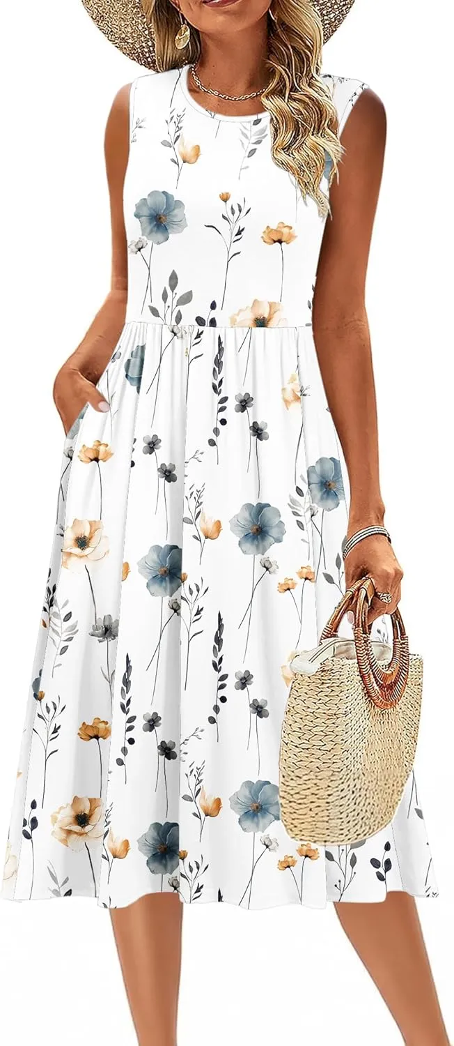 Zeagoo Women's Summer Tank Midi Dress with Pockets Floral Sleeveless A-Line Casual Loose T-Shirt Dresses Beach Sundress 2025