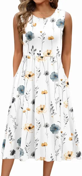 Zeagoo Women's Summer Tank Midi Dress with Pockets Floral Sleeveless A-Line Casual Loose T-Shirt Dresses Beach Sundress 2025