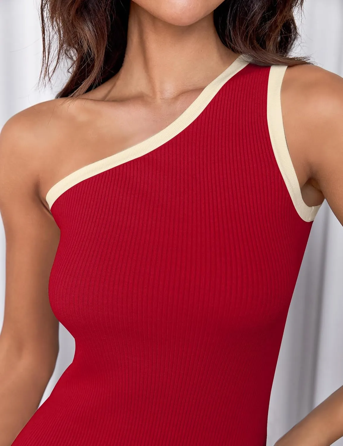 ZESICA Women's 2025 Summer One Shoulder Bodycon Midi Dresses Casual Sleeveless Ribbed Knit Side Slit Sweater Dress